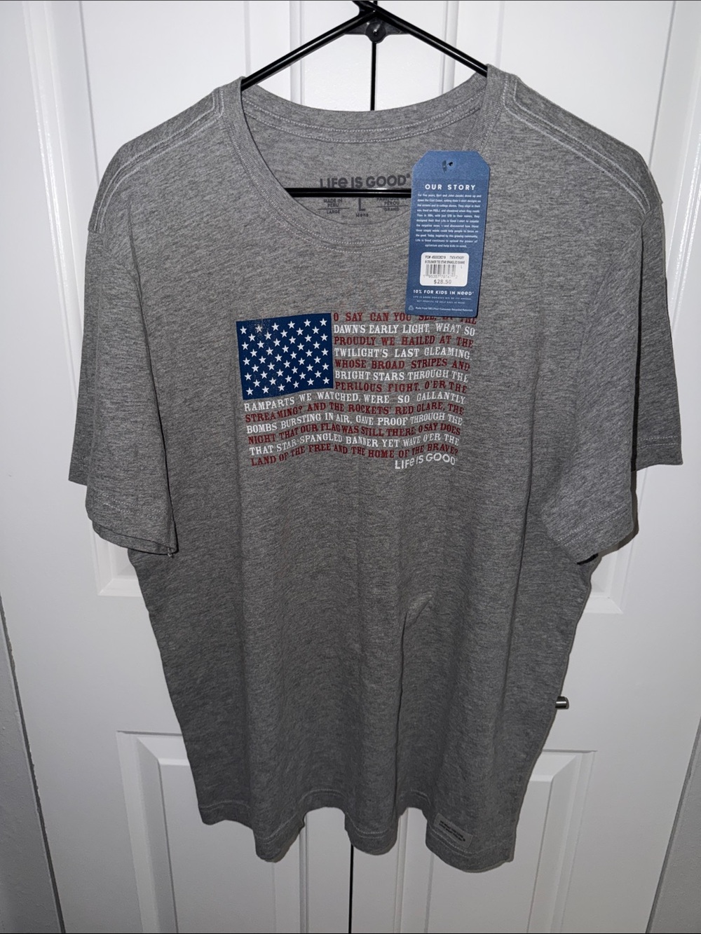Life Is Good Grey Short Sleeve Tee with Red, White & Blue Flag Graphic - Picture 3 of 4